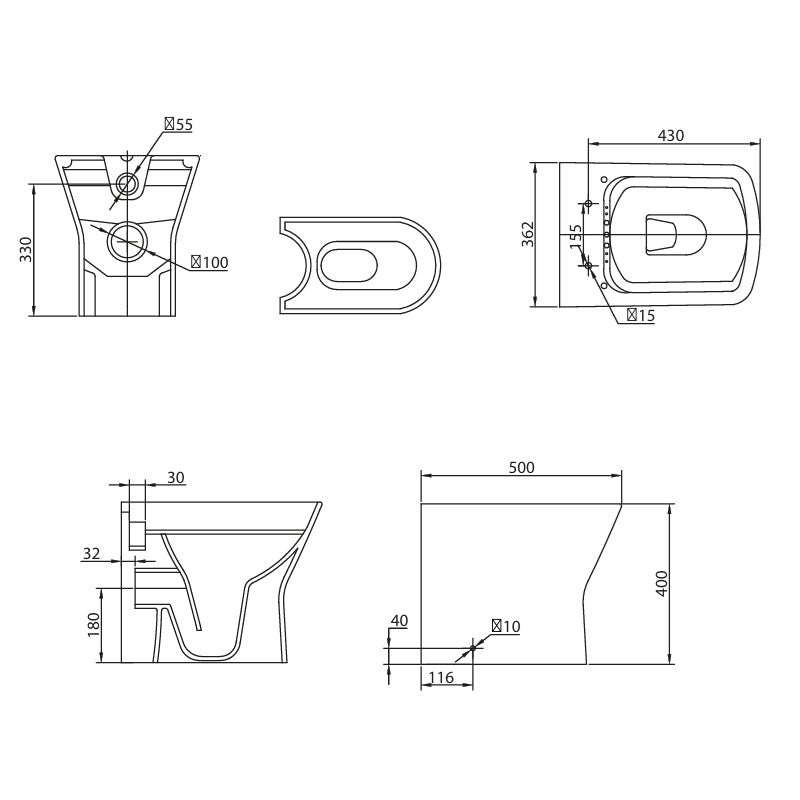 House Square Back to Wall Pan Inc Soft Close Seat - White
