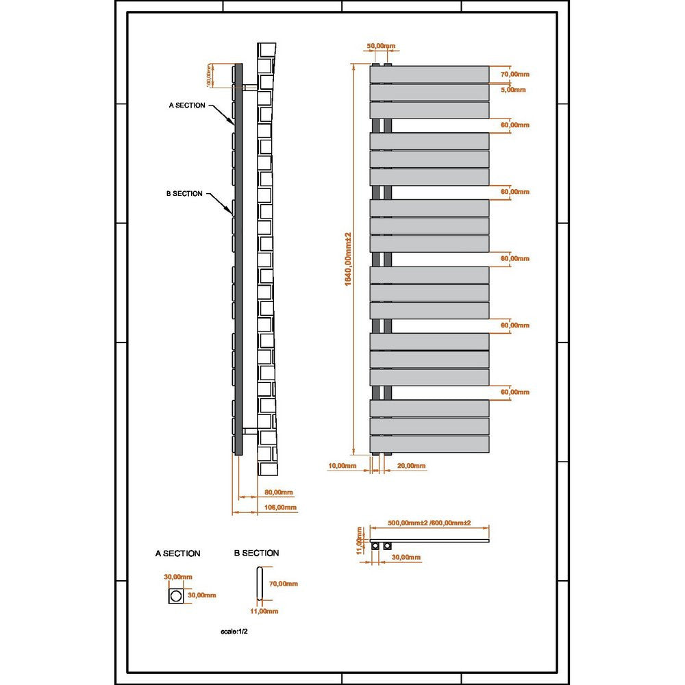 River 1640 x 500mm Towel Radiator in Matt White