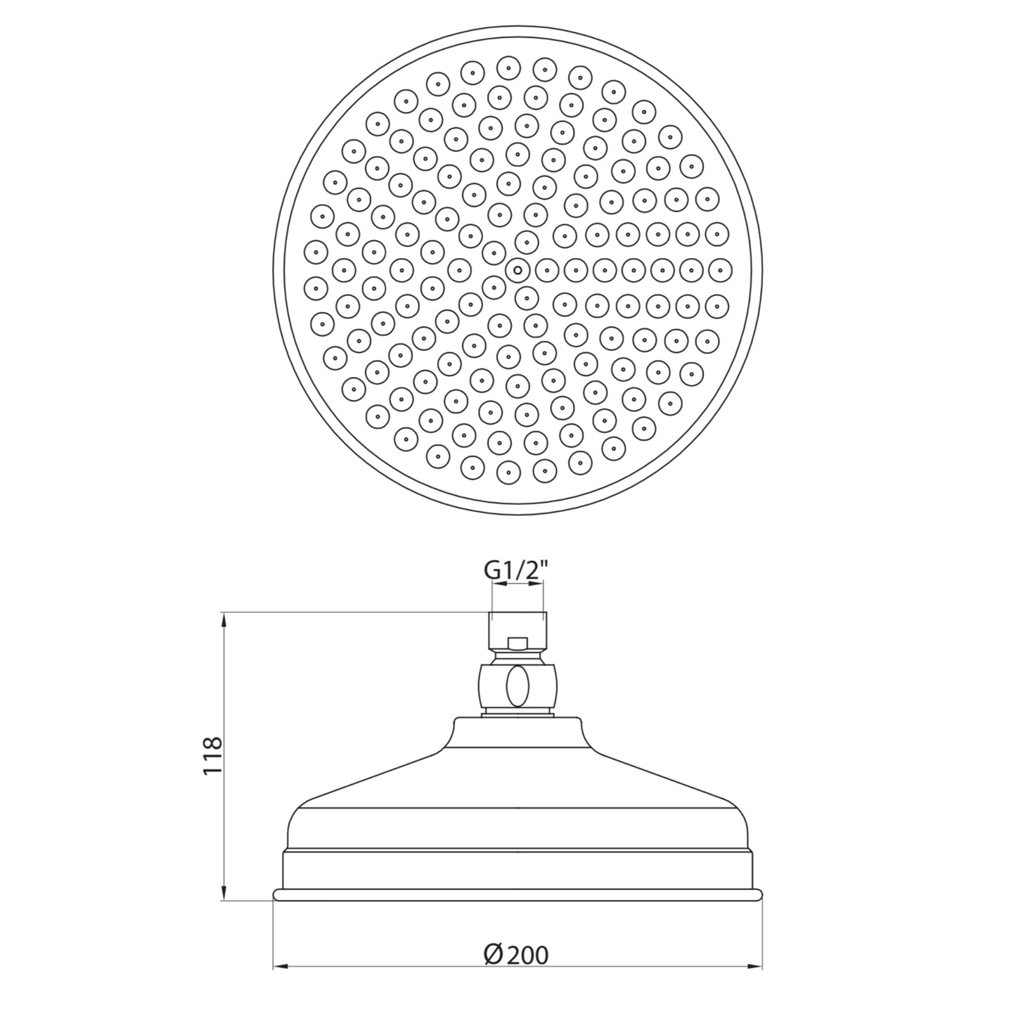 Traditional Shower Head 200mm Chrome
