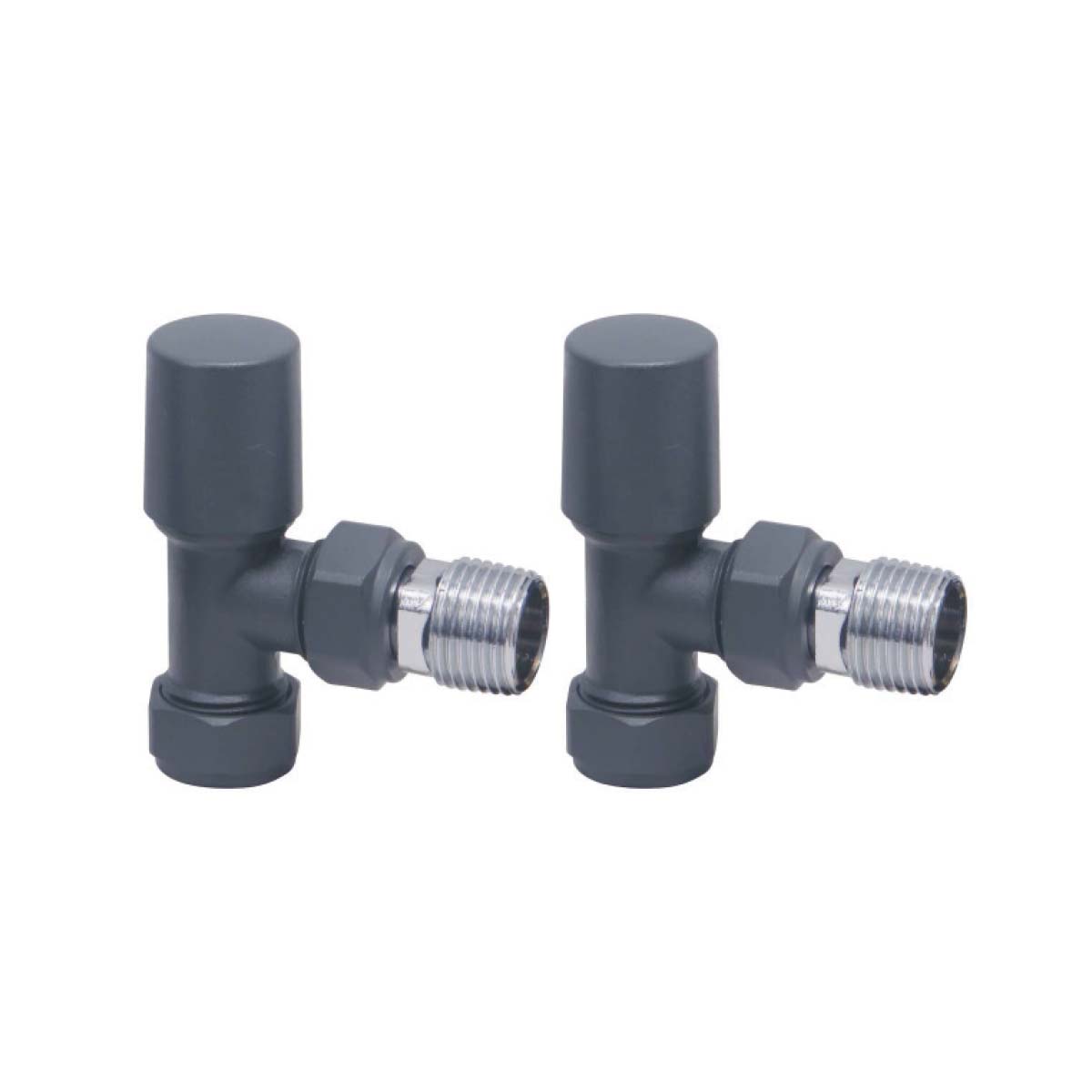 Anthracite Angled Towel Radiator Valves Round 15mm Twin Pack