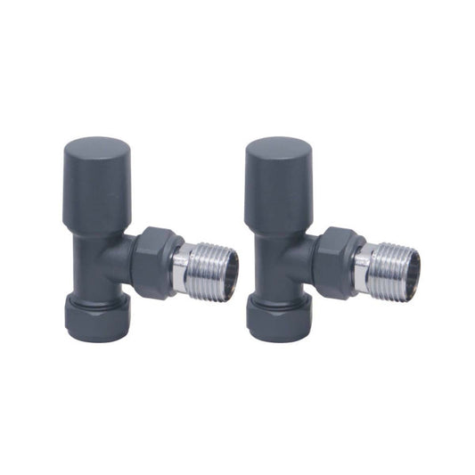 Anthracite Angled Towel Radiator Valves Round 15mm Twin Pack