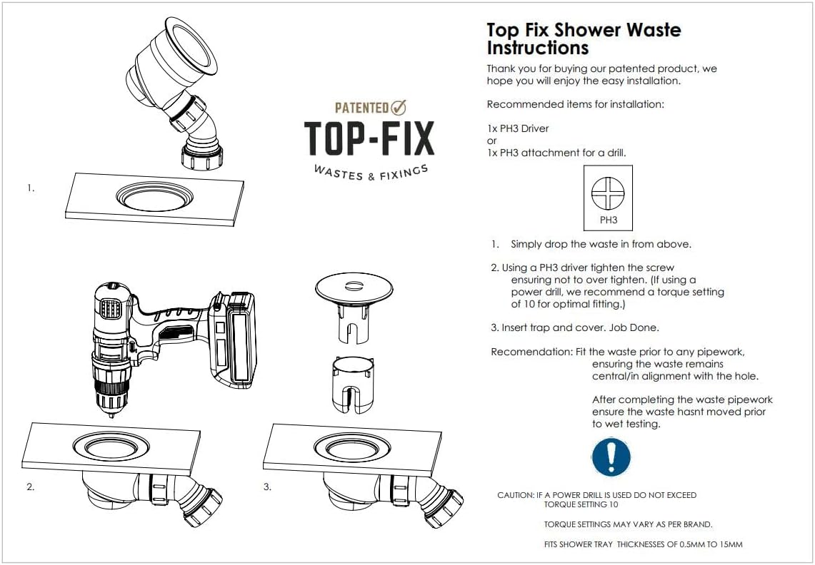 TOP-FIX Easy Fit Shower Tray Waste 90mm with Elbow - Brass Finish