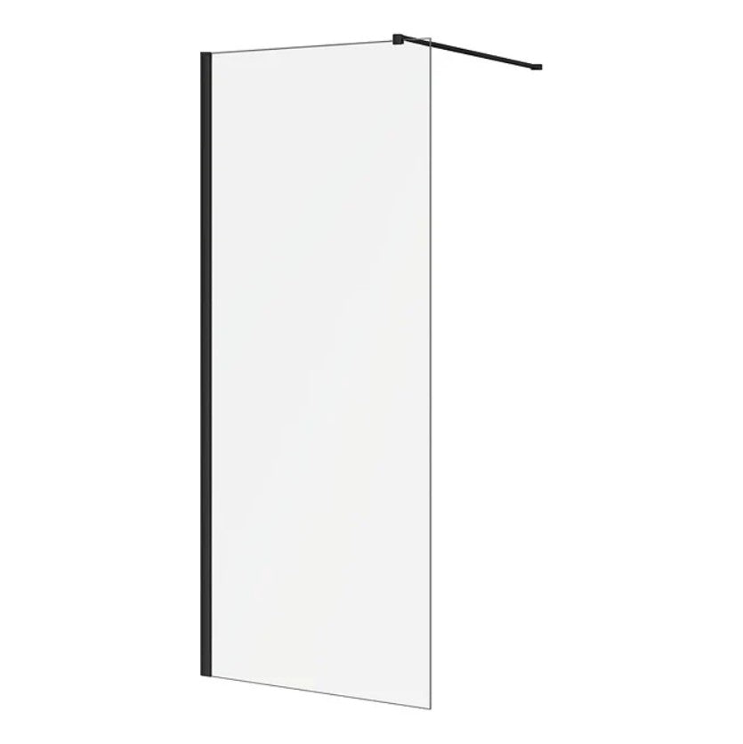 Waltham 800mm Matt Black Wet Room Screen 2m High 8mm Glass