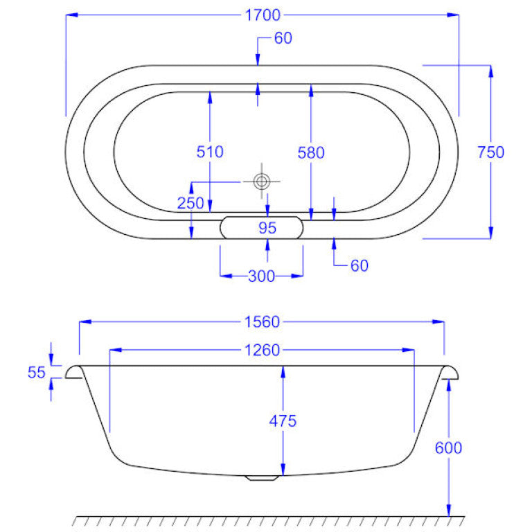 Calcio Inset Bath 1700 x 750mm