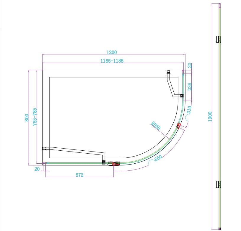 Athene Hinged Offset Quadrant Shower Enclosure – 1200 x 800 – Brushed Brass