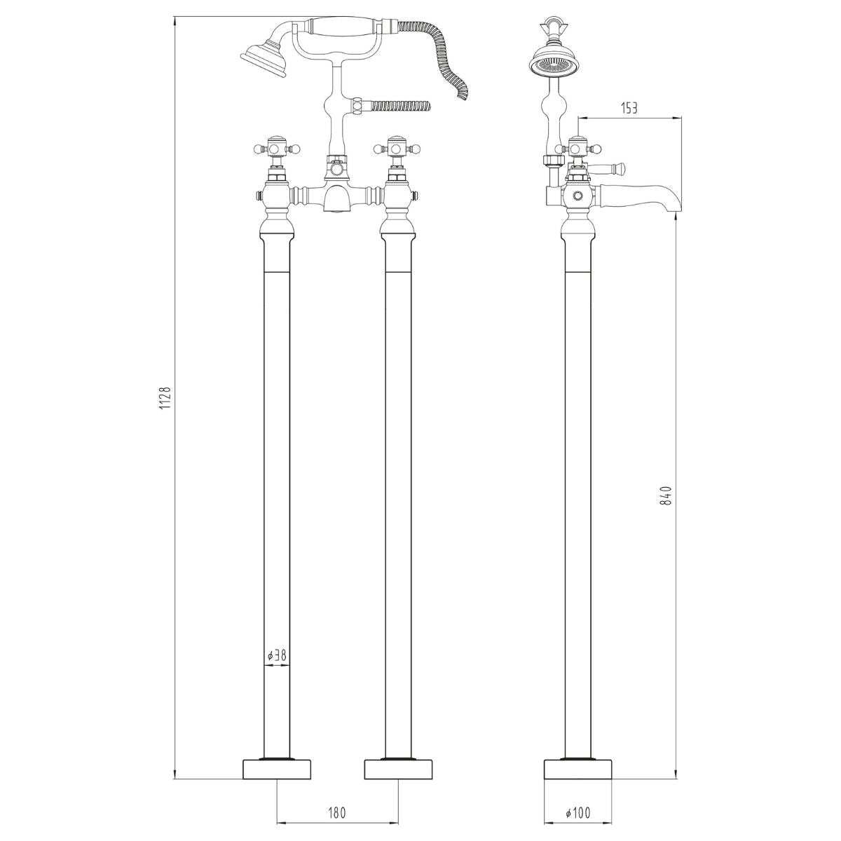 Churchwell Freestanding Bath Shower Mixer Tap in Brushed Brass