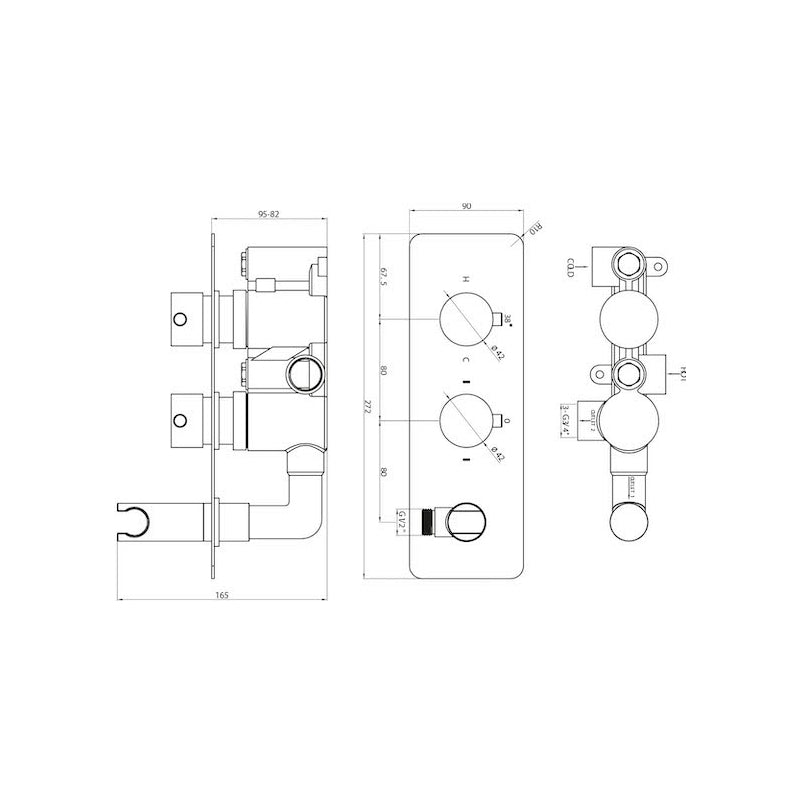 Round Handle, 2 Outlet Concealed Valve with Diverter
