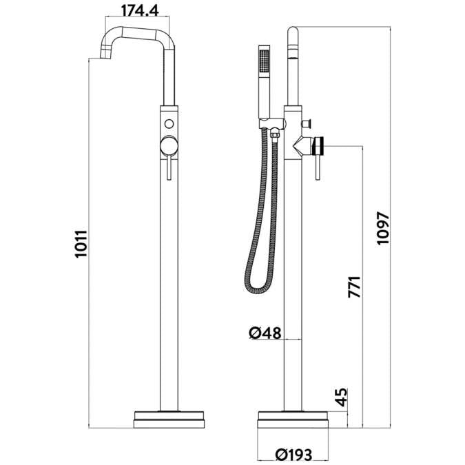 Apres Brushed Brass Freestanding Bath Shower Mixer Tap