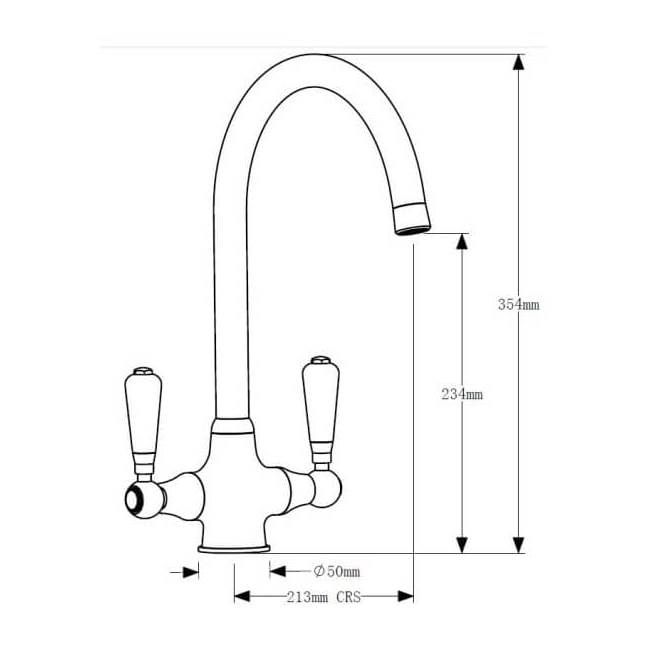 Rochester Brushed Nickel Twin Lever White Handle Kitchen Tap Swan Neck