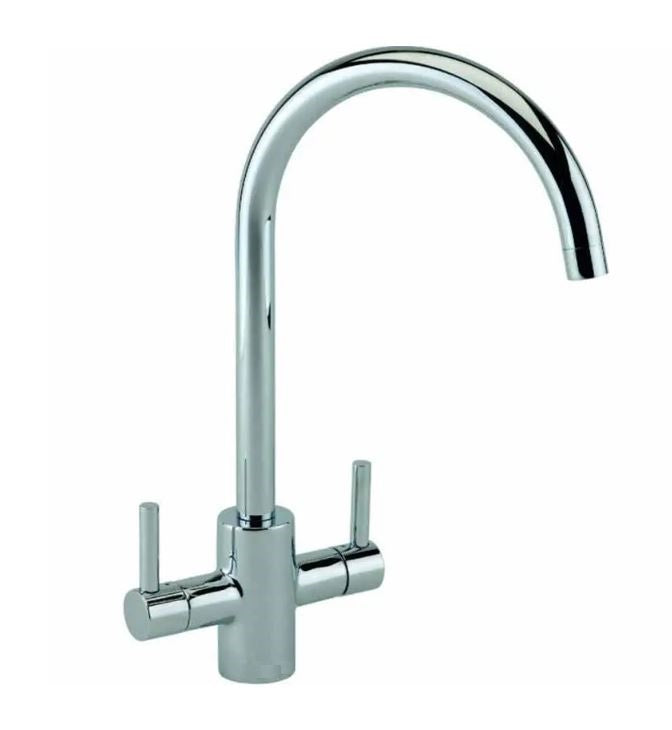 Evolution Chrome Twin Lever Kitchen Mixer Swan Neck