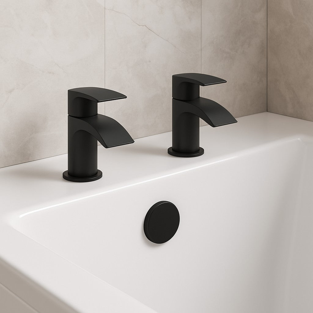 Belantia Matt Black Bath Taps (Pair) Hot and Cold Separates