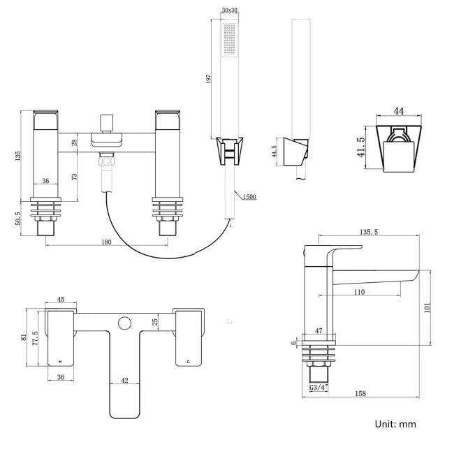 Mura Brushed Brass Bath Shower Mixer Tap Inc Head And Bracket