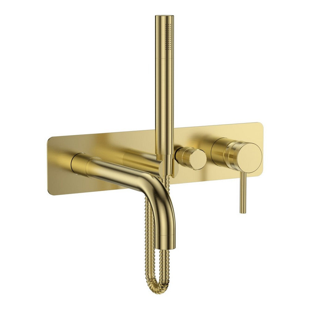 Apress Wall Mounted Bath Shower Mixer & Handset Brushed Brass