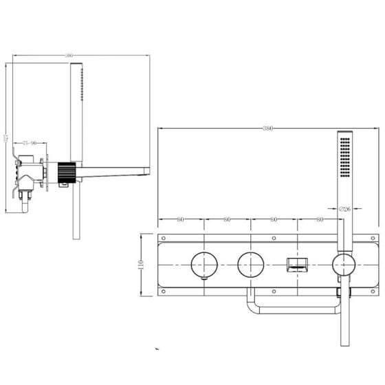 RAK Ceramics Amalfi Horizontal Dual Outlet Thermostatic Concealed Shower Valve with Handset & Bath Spout - Brushed Gold - RAKAMA3306G