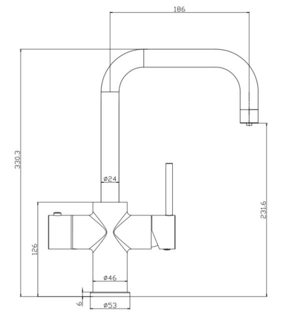 Koba Matte Black 3-in-1 Square Spout Boiling Tap – With Hot Water Tank & Filtration Kit