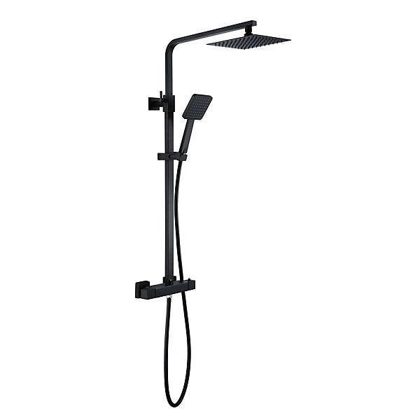 Matt Black Square Thermostatic Overhead Shower Kit with Basin Tap and Shower Tray Waste