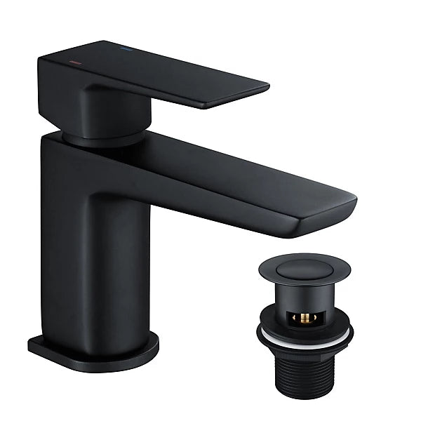 Matt Black Square Thermostatic Overhead Shower Kit with Basin Tap and Shower Tray Waste