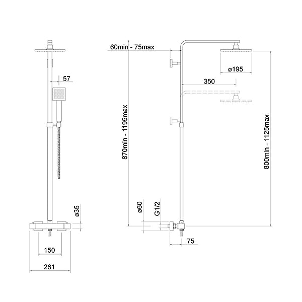 Matt Black Square Thermostatic Overhead Shower Kit with Basin Tap and Shower Tray Waste