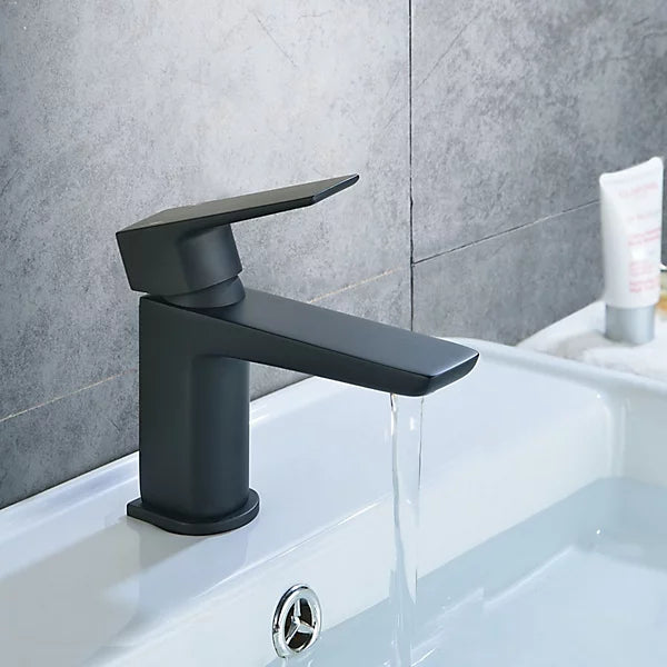 Matt Black Square Thermostatic Overhead Shower Kit with Basin Tap and Shower Tray Waste