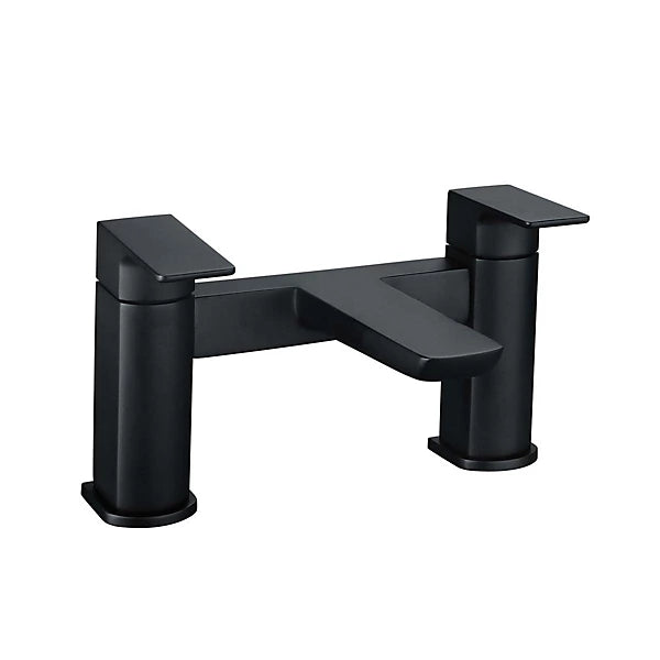 Matt Black Square Thermostatic Overhead Shower Kit with Basin Tap + Wastes
