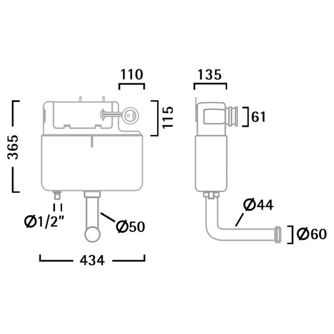 Tavistock Vortex Dual Flush Concealed Cistern - Bottom Inlet