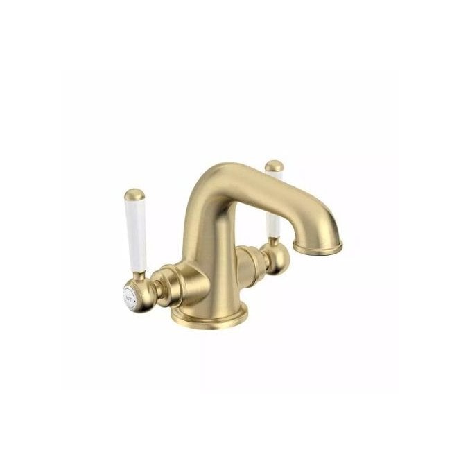 Tavistock Lansdown Twin lever Basin Mixer With Click Waste Brushed Brass TLD1104