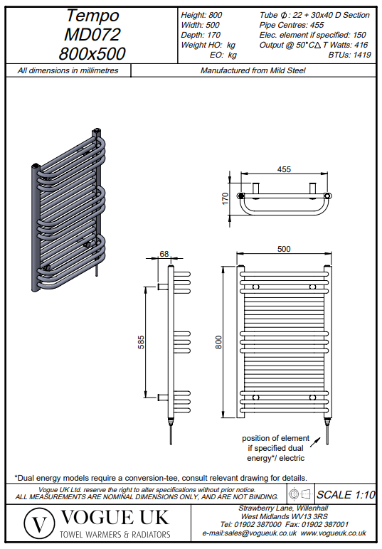 Tempo Wall Mounted 800 x 500mm Chrome