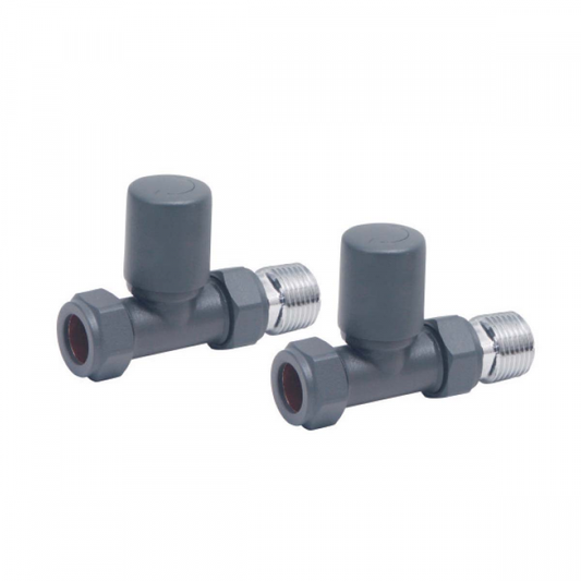 Anthracite Radiator Valve Straight 15MM Pair