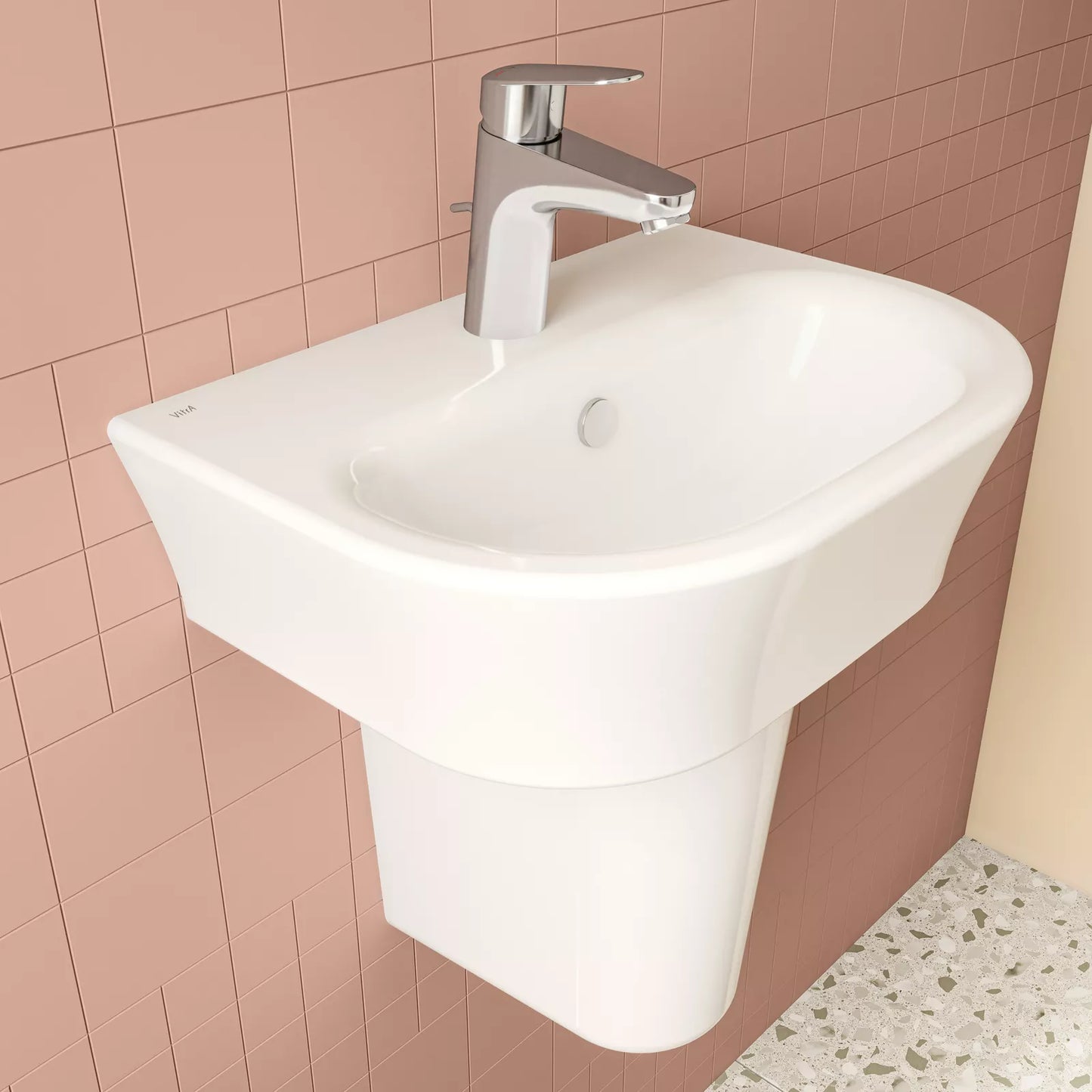 Vitra S20 Cloakroom Basin and Small Semi Pedestal 500mm Wide 1 Tap Hole