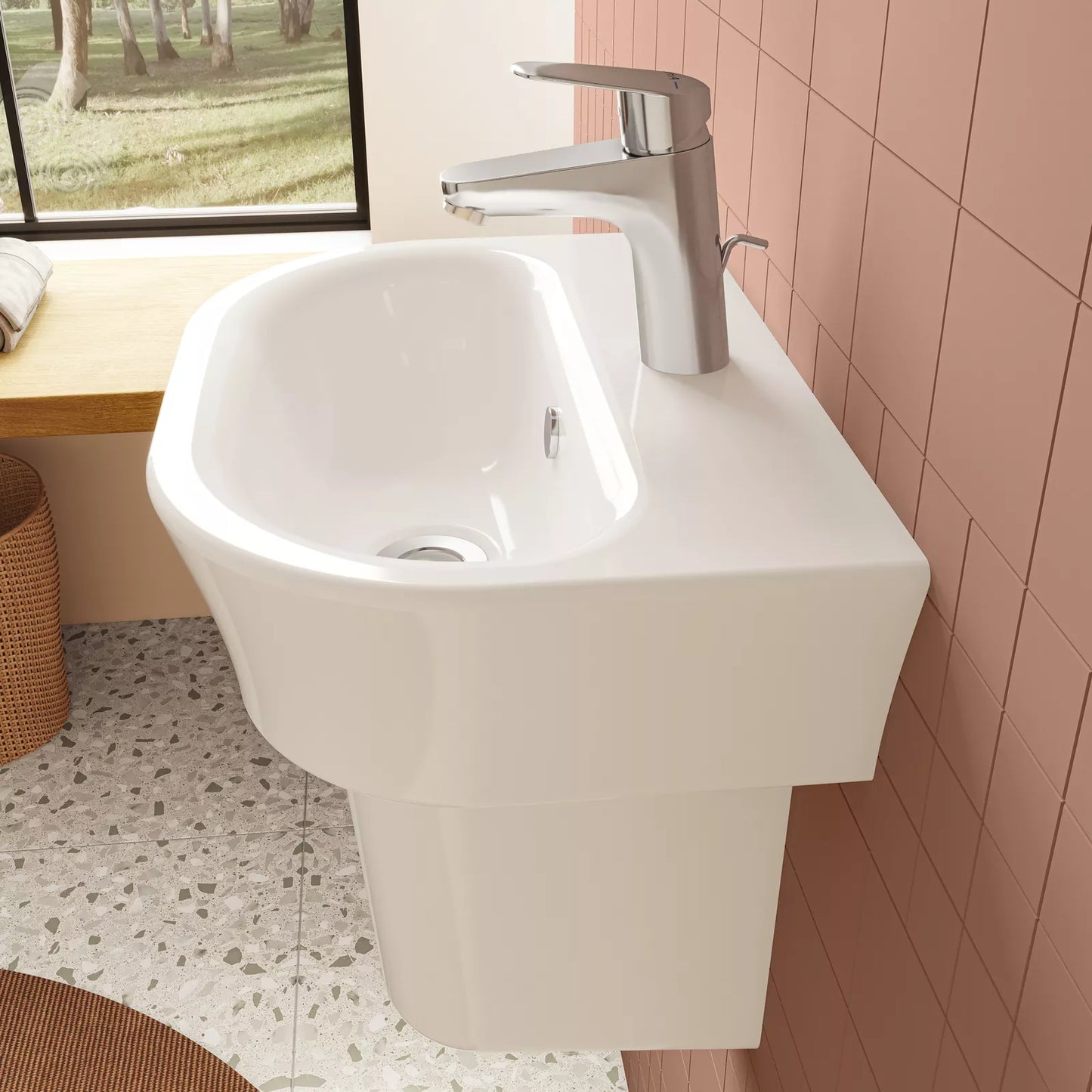 Vitra S20 Cloakroom Basin and Small Semi Pedestal 500mm Wide 1 Tap Hole