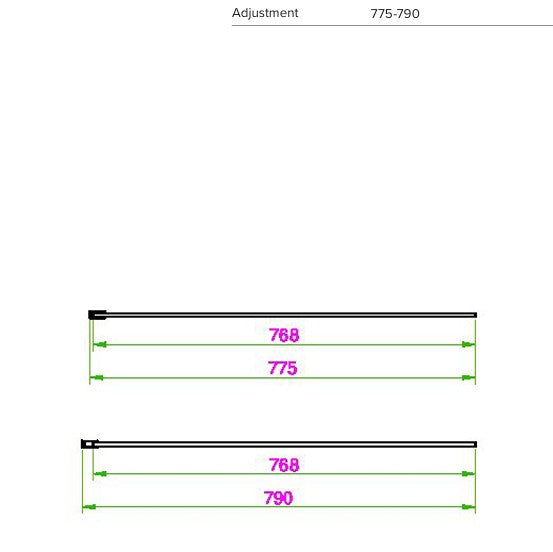 Waltham 800mm Matt Black Wet Room Screen 2m High 8mm Glass