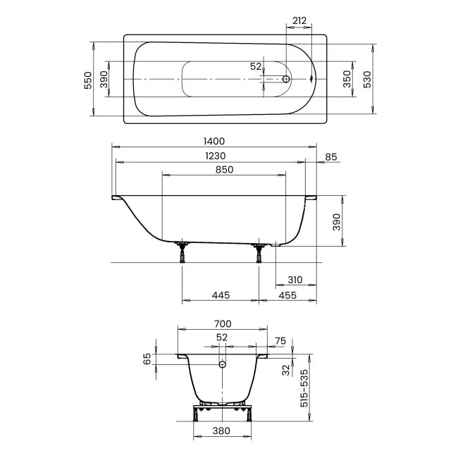 Kaldewei Eurowa Steel Enamel Bath 1400mm x 700mm 0TH