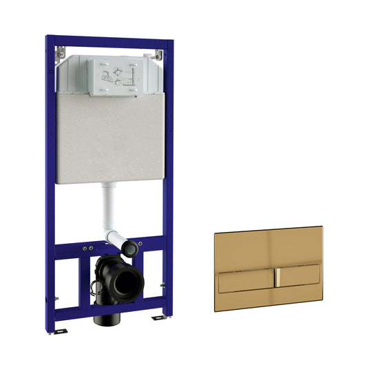 Concealed Cistern Frame Including Brushed Brass Flushplate with Square Finish
