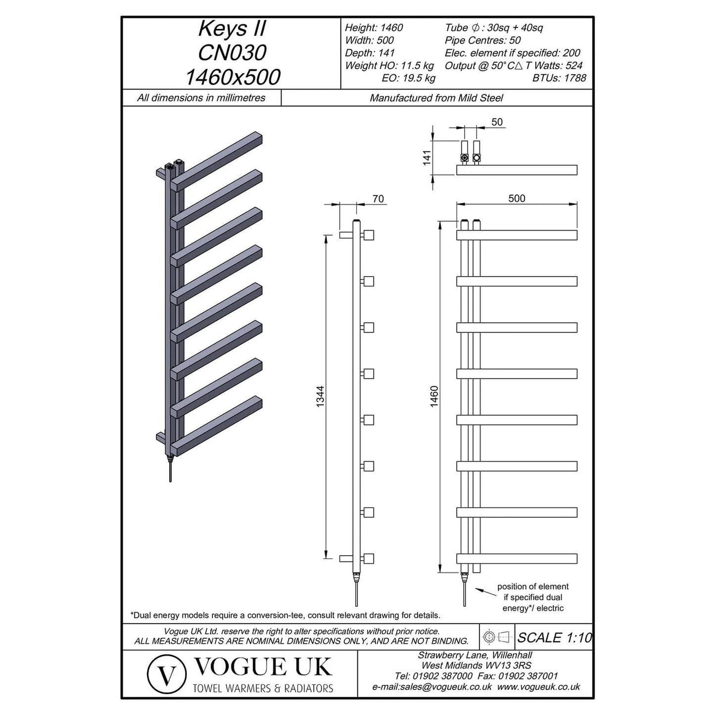 Lock II Towel Rail 1080 x 500mm chrome