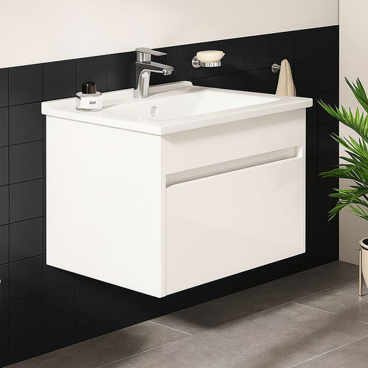 VitrA S50 Gloss White 600mm Wall Hung 1-Drawer Vanity Unit inc Basin