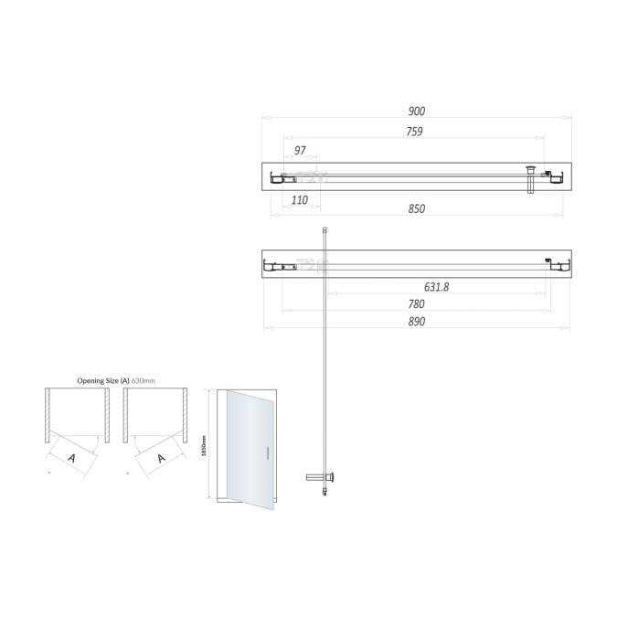 SL6 900mm Brushed Brass Pivot Shower Door