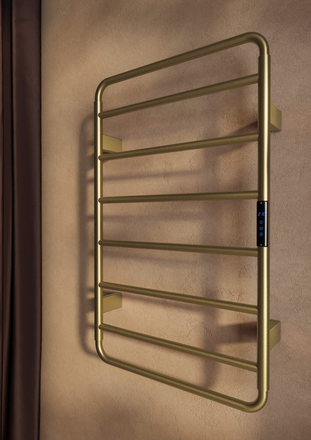 Arora Brushed Brass 800 x 500mm Electric Towel Warmer Touch Pad Control