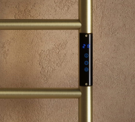Arora Brushed Brass 800 x 500mm Electric Towel Warmer Touch Pad Control
