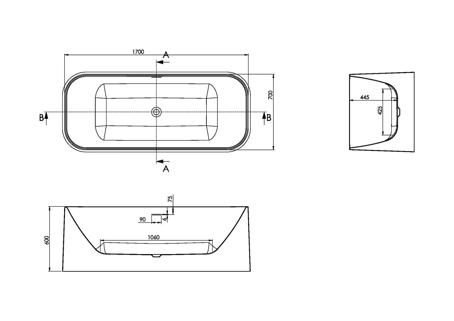 Decision 1700 x 700mm White Freestanding Bath