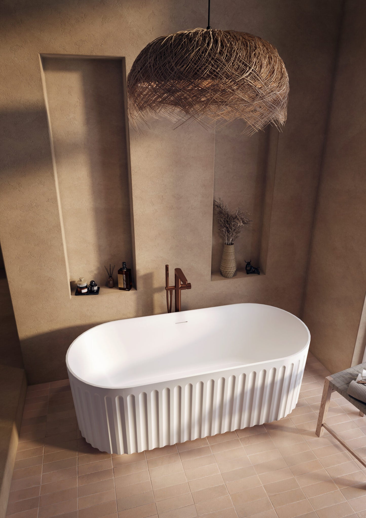 Lira white oval grooved bath