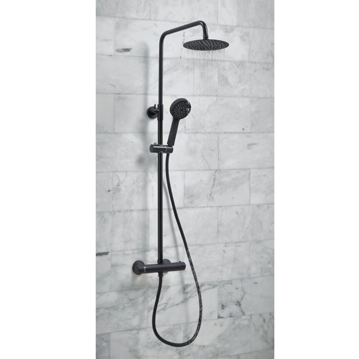 Matt Black Round Thermostatic Shower Including FREE Shower Waste and BSP Brackets