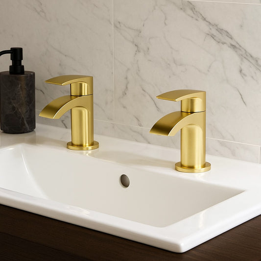 Belantia Brushed Brass Basin Taps (Pair) Hot and Cold Separates