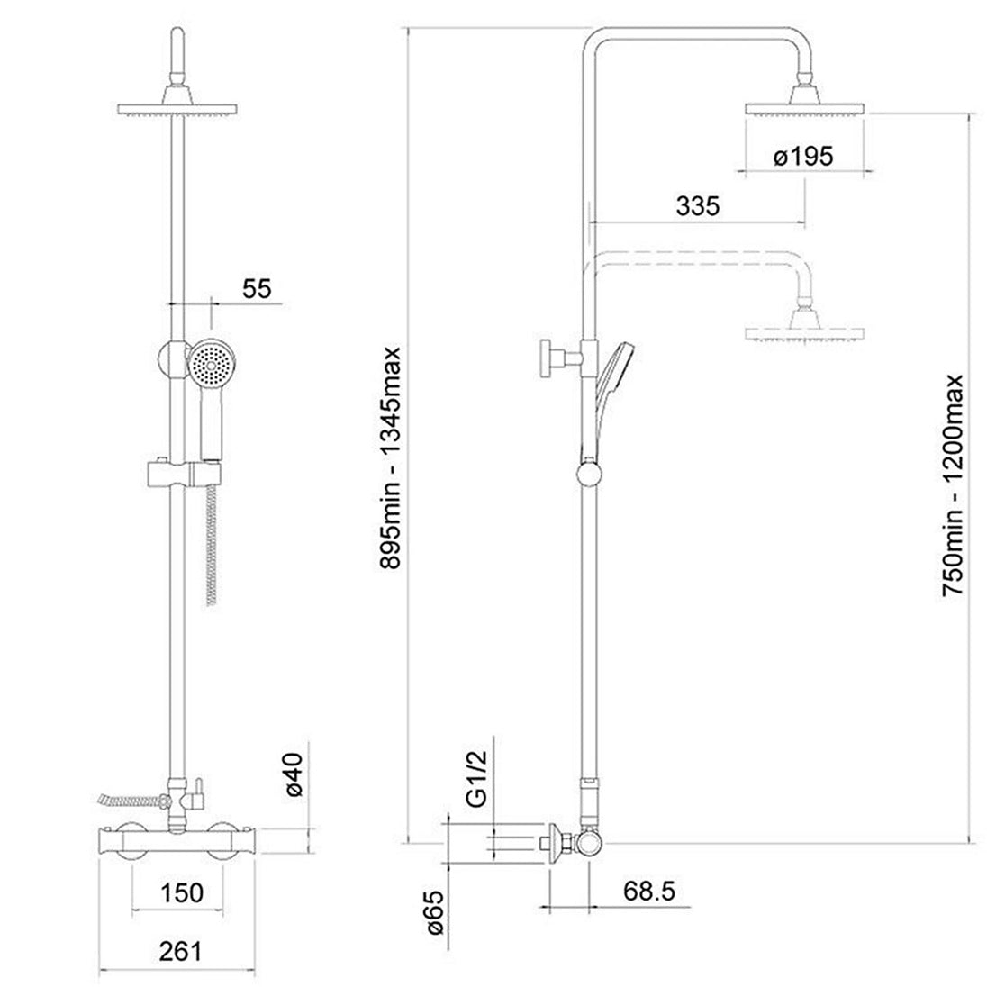 Round Chrome Thermostatic Dual Function Shower Kit with Sleek Basin Mixer Tap and Bath Filler Set inc. Waste Set
