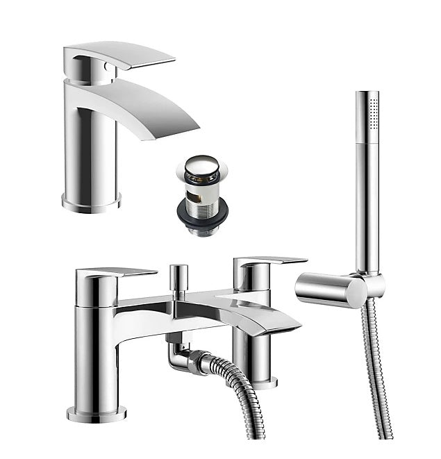 Chrome Sleek Basin and Bath Shower Mixer Tap Pack