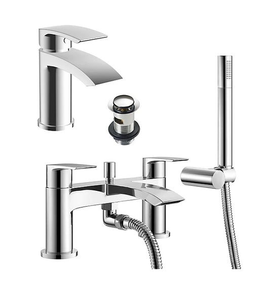 Chrome Sleek Basin and Bath Shower Mixer Tap Pack