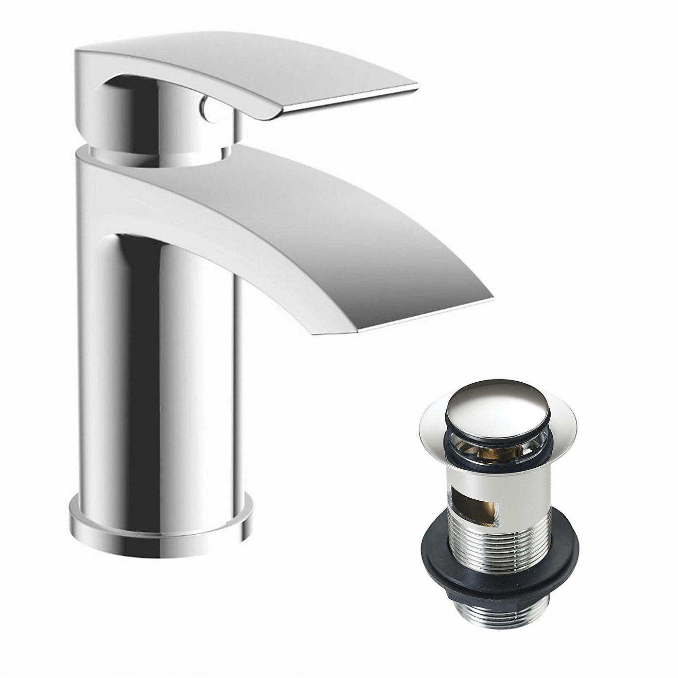 Round Chrome Thermostatic Dual Function Shower Kit with Sleek Basin Mixer Tap and Bath Filler Set inc. Waste Set