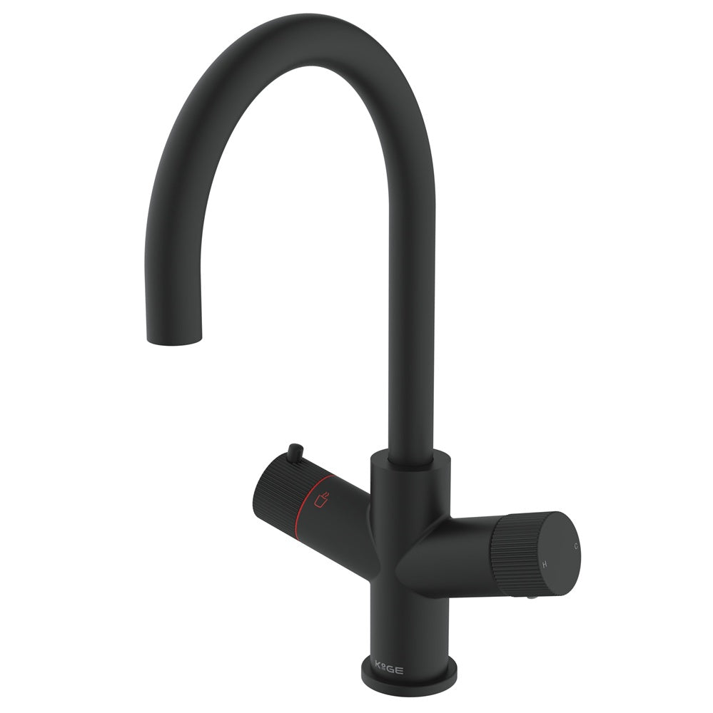 Koba Matte Black 3-in-1 Swan Neck Spout Boiling Tap – With Hot Water Tank & Filtration Kit