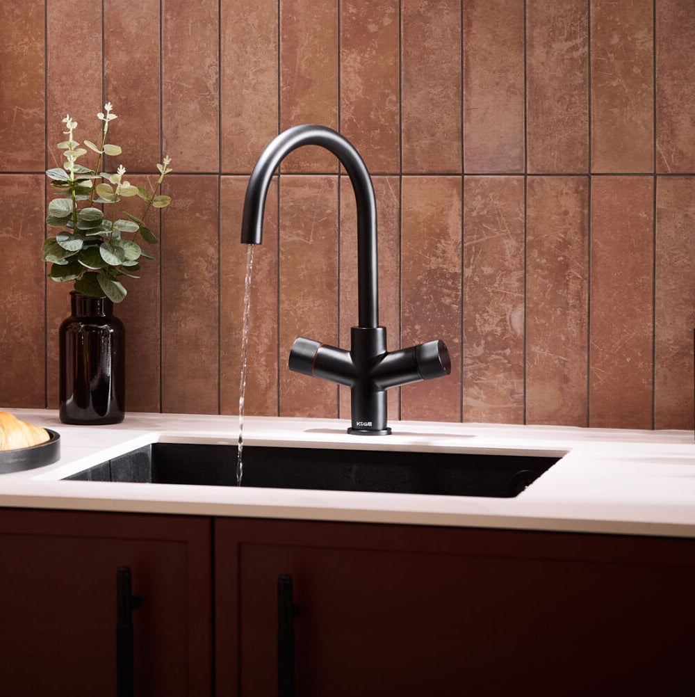 Koba Matte Black 3-in-1 Swan Neck Spout Boiling Tap – With Hot Water Tank & Filtration Kit