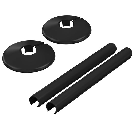 Luxury Black 15mm Radiator Pipe Covers & Collars Easy Clip-On Set (Pair)
