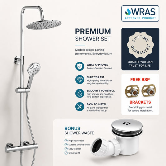 Chrome Round Thermostatic Shower Including FREE Shower Waste and BSP Brackets